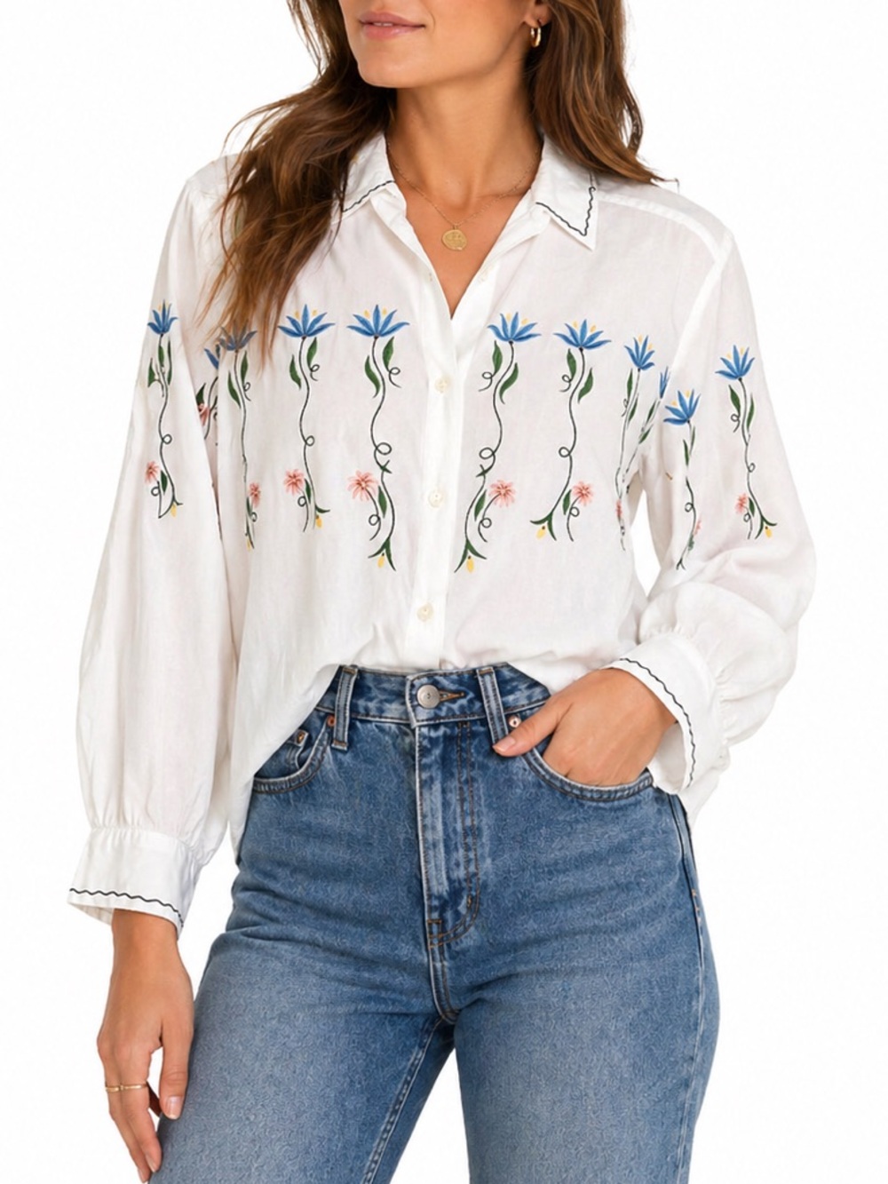 Vintage Banana Republic Heritage Floral Cotton Button Down Boho Blouse
